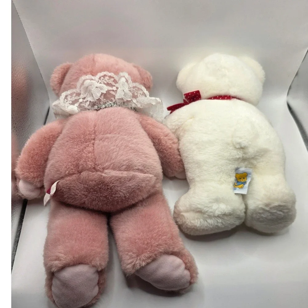 Dakin Plush Teddy Bear Lot Pink White Vintage 1984 1990 8in and 11in